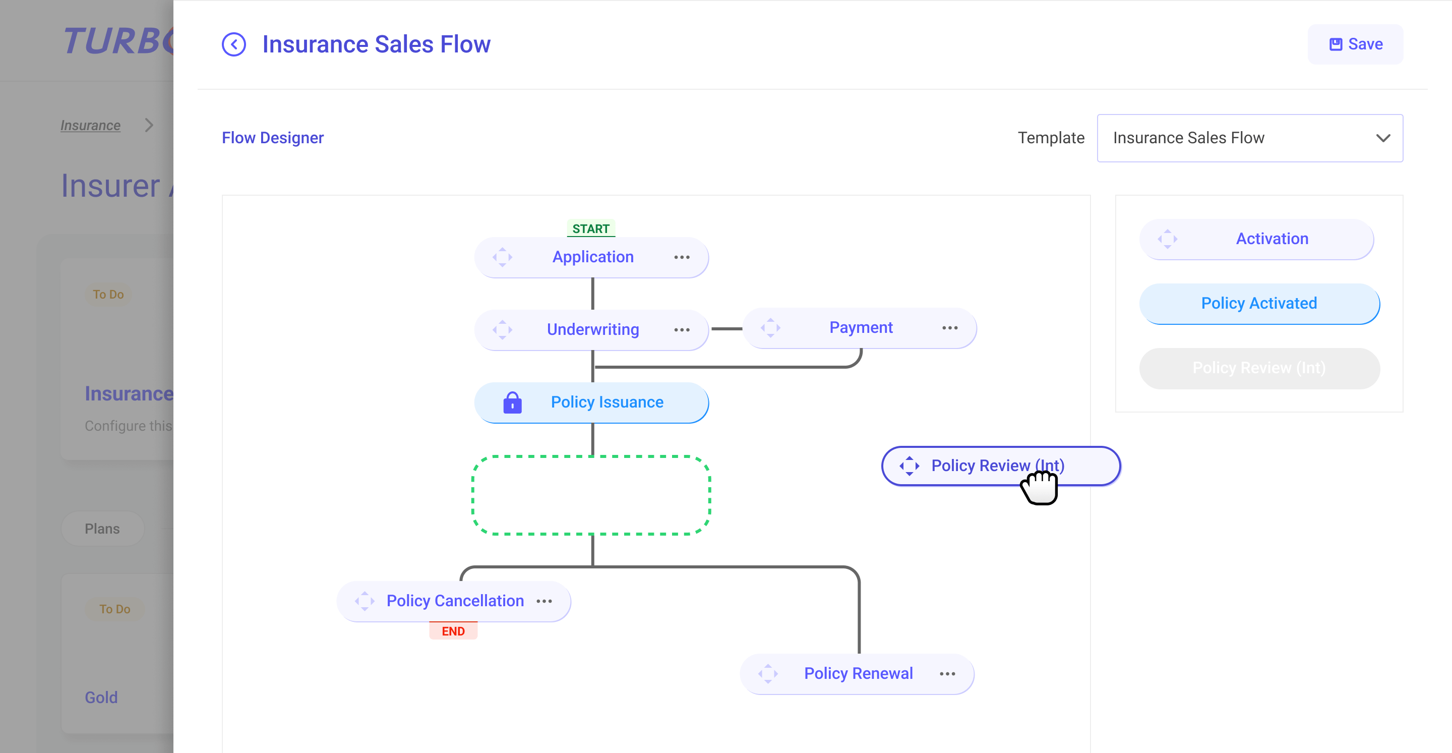 turbo insurance sales flow sample visual
