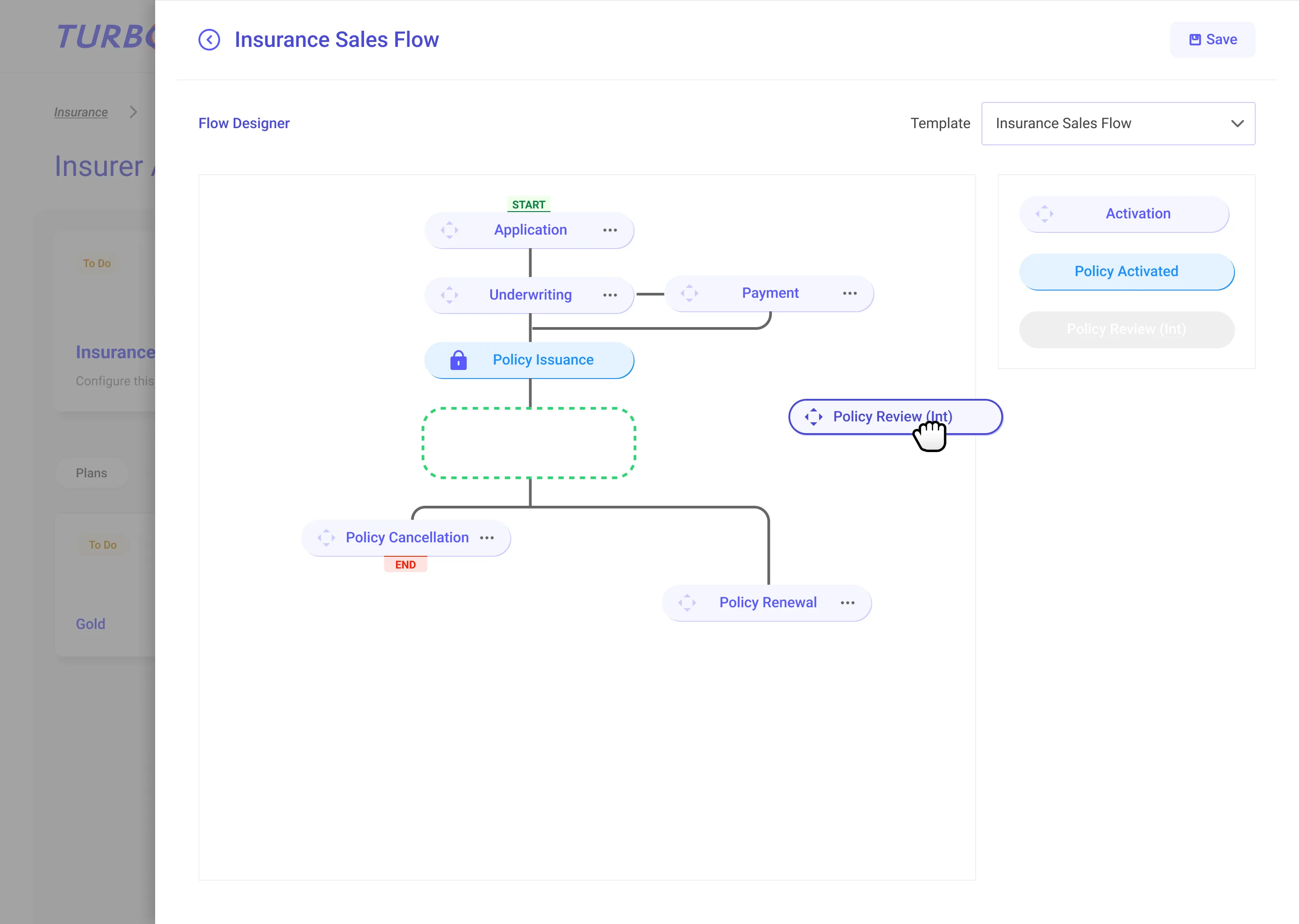 turbo insurance sales flow sample visual