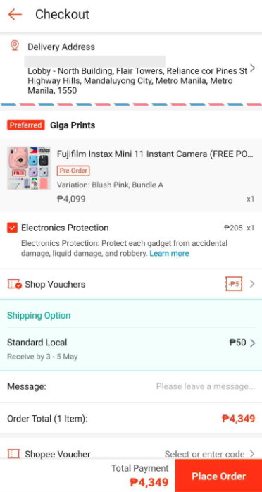 psp on shopee checkout page